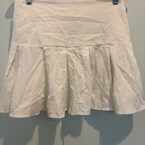 Boho Cottage Mini Skirt‎ Medium White Tennis Pleated Crinkle Gauze Academia Prep - Picture 3 of 9